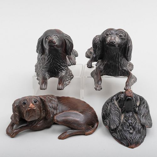 Group of Four Victorian Carved Wood Models of Dogs
