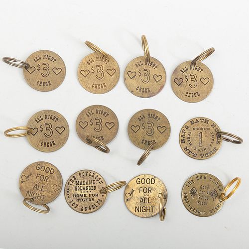 Large Group of Novelty Vintage Brass Keychains
