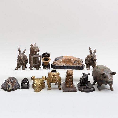 Group of Eleven Bronze, Metal, and Pottery Models of Animals