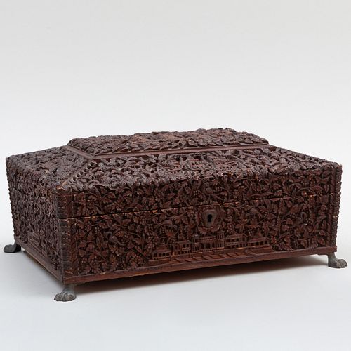 Anglo-Indian Carved Ladies Box with Sandalwood Interior
