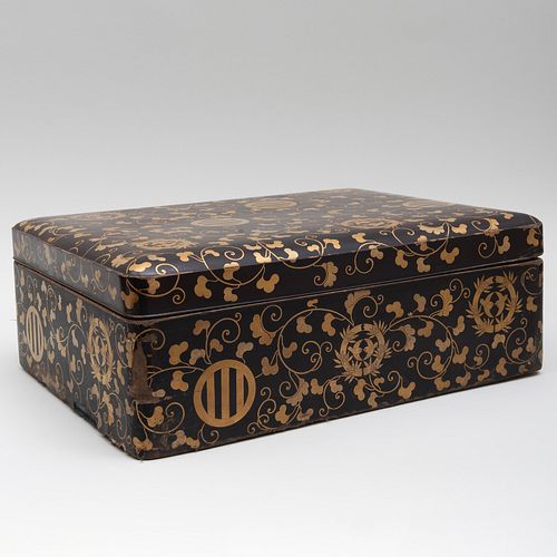 Japanese Black Lacquer and Parcel-Gilt Document Box