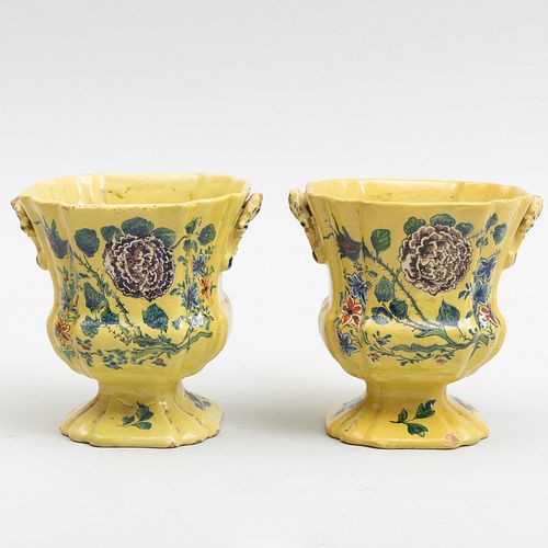 Pair of Yellow Ground Delft Vases