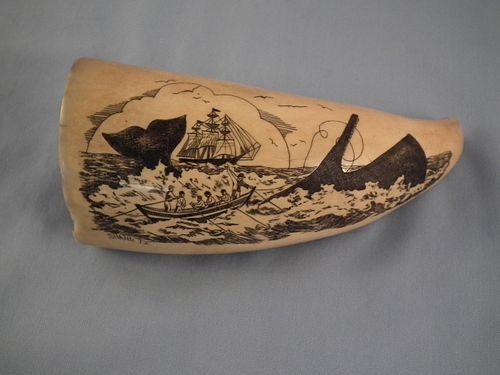 ANTIQUE SCRIMSHAW WHALE TOOTH 