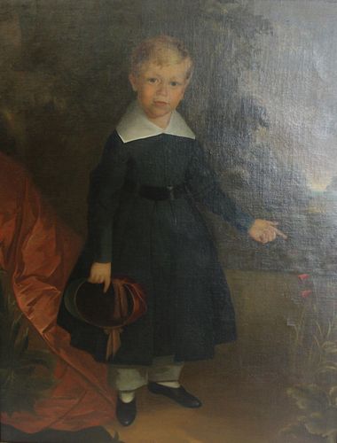 Oil On Canvas Young Boy In Uniform .