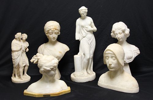 Lot Of 6 Assorted Antique Marble Sculptures.