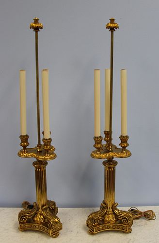 Pair Of Vintage And Fine Quality Gilt Bronze Lamps