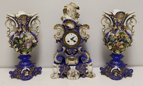 Old Paris Porcelain Clock Garniture Set Clock.
