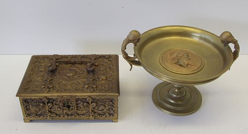 Antique Bronze Tazza Together With An Ornate Art