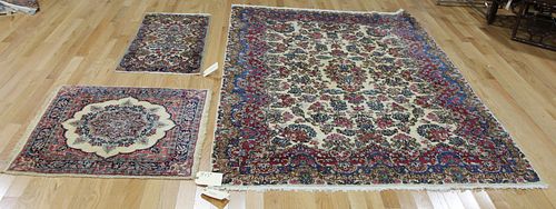 3  Antique And finely Hand Woven Kerman Carpets .