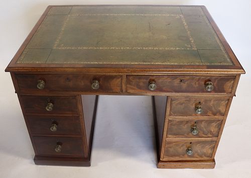 Antique 3 piece Leather Top Partners Desk