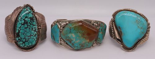 JEWELRY. Turquoise Inlaid Sterling Cuff Bracelets.