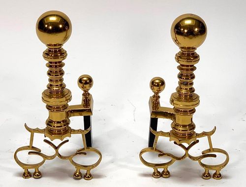 Pair Antique Brass Andirons