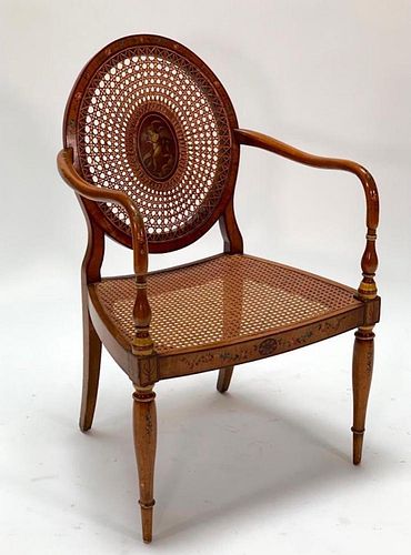 Neoclassical/Adams Style Caned Arm Chair