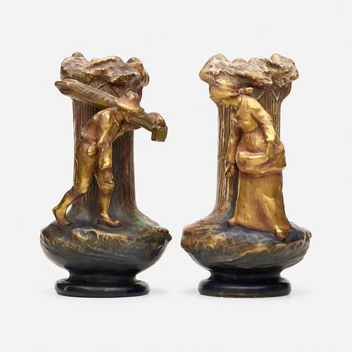 Riessner, Stellmacher & Kessel, Amphora peasant vases, pair