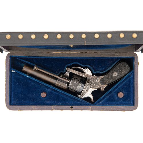 Cased Engraved Pinfire Revolver