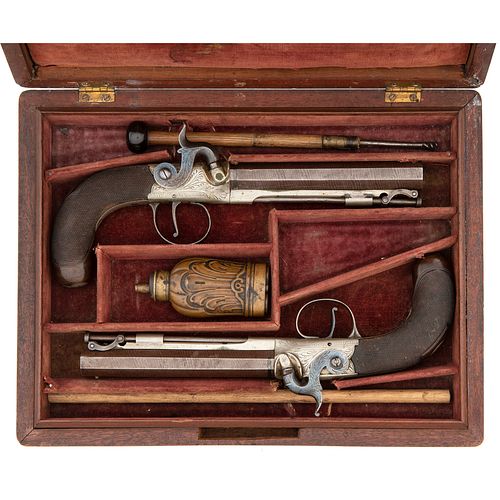 Cased Pair of English Percussion Rifled Single Shot Belt Pistols by Richards of London
