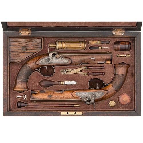 Cased Set of German Percussion Single Shot Pistols by Pfeuffer