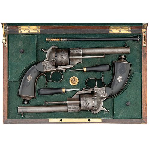 Unusual Pair of Consecutive Numbered Etched and Engraved Lefaucheaux Model 1854 Revolvers