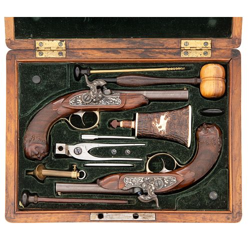 Fine Cased Pair of Percussion Pistols by Rieger of München