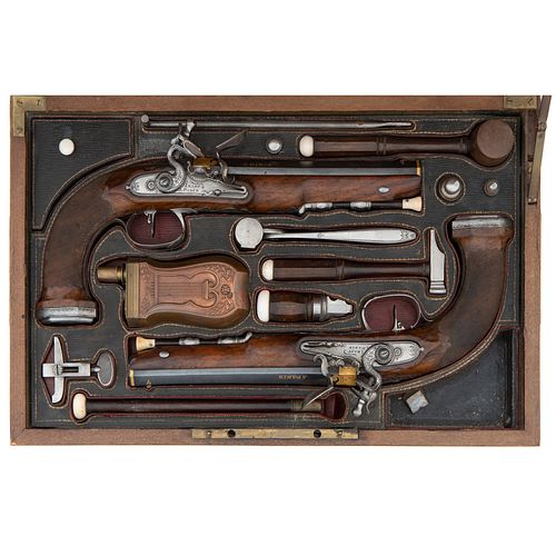 A Rare and Important Cased Set of French Empire Flintlock Pistols by Arlot of Paris ca 1800s