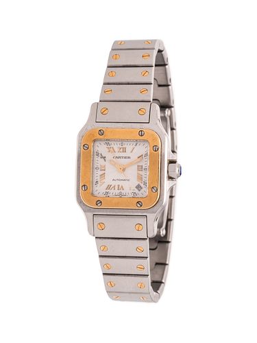 CARTIER, STAINLESS STEEL AND YELLOW GOLD 'SANTOS' WRISTWATCH