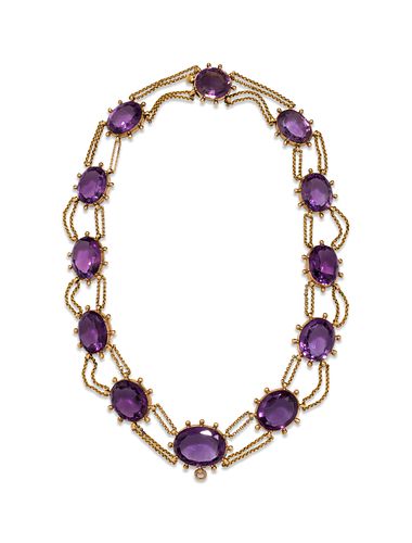 VICTORIAN, YELLOW GOLD AND AMETHYST SWAG NECKLACE