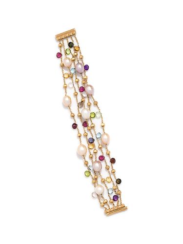MARCO BICEGO, YELLOW GOLD, CULTURED PEARL AND MULTIGEM 'PARADISE' BRACELET