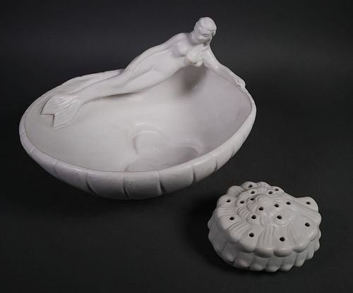 Van Briggle Basin Vase, Nude Mermaid, Frog