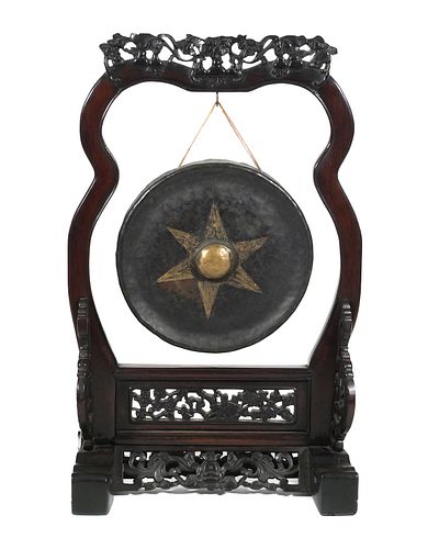 Chinese Buddhist Temple Gong, Carved Stand