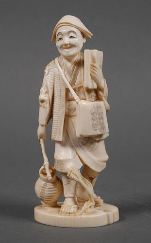 Old Japanese Carved Ivory Traveler