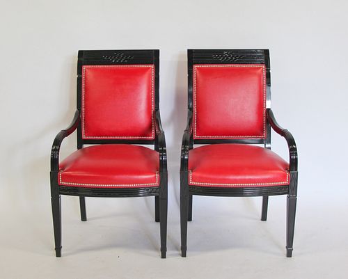 Pair Of Lacquered Armchairs With Red Leather