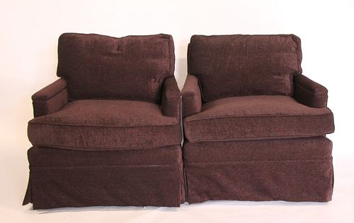 Pair Of vintage Velvet Upholstered Club Chairs .