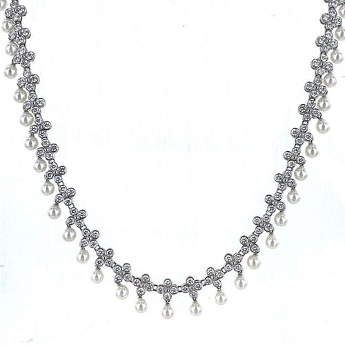 Tiffany & Co. Lace Diamond Pearl Collar Necklace