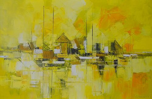 ALBERT SWAYHOOVER "Bellport dock" Painting