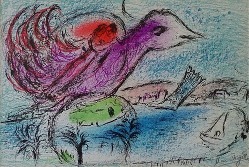 Marc Chagall "Lovers on a bird over the bay"
