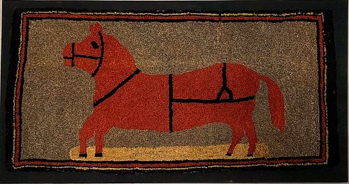 Folk Art Horse Hooked Rug