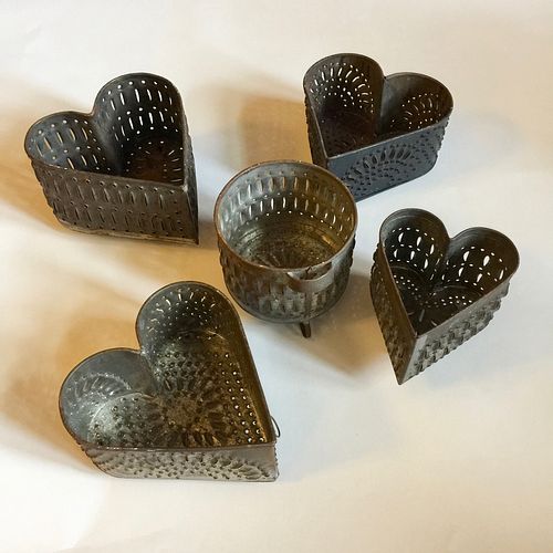 Five 19th Century Pierced Tin Food Molds