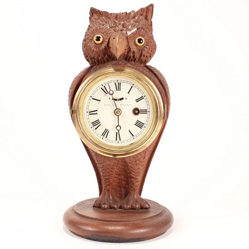 Carved Wooden Owl Shelf Clock, c. 1880s