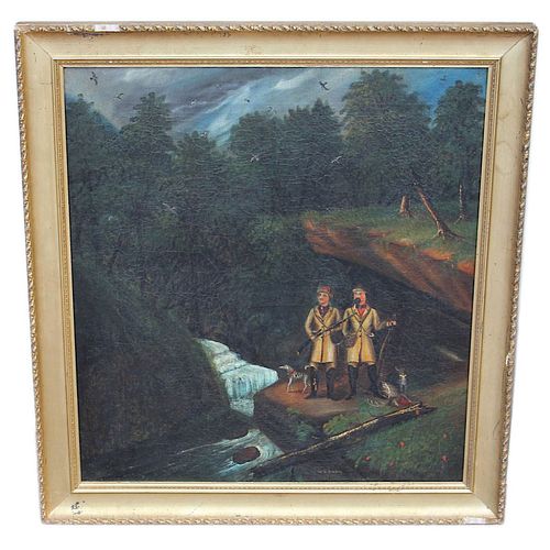 Folk Art Painting of Hunters - 1864