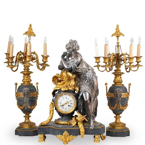 Victor Paillard Marble and Gilt Garniture Clock
