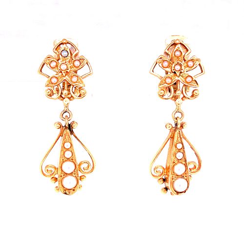 Victorian 14k Gold Pearl Earrings