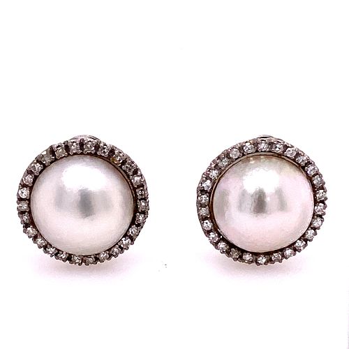 Platinum Mabe Pearls Diamonds Earrings