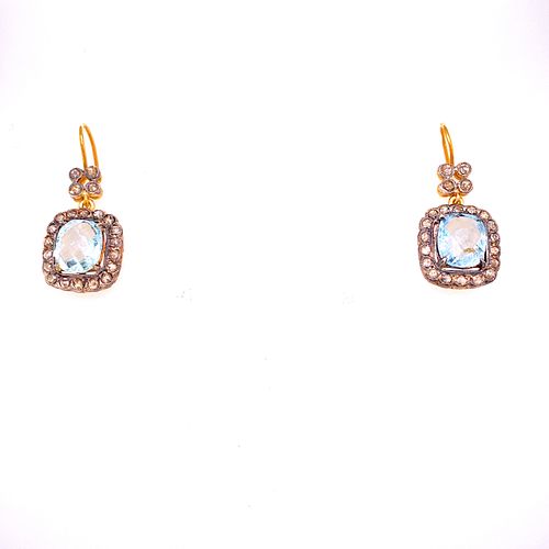 Gold & Silver Aquas Diamonds Earrings