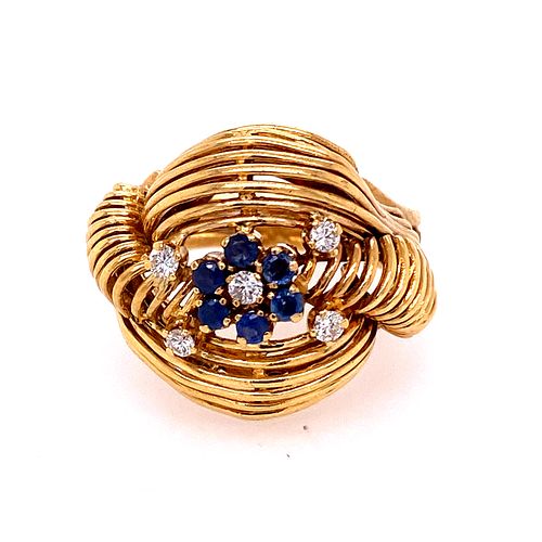 18k Gold Retro Diamonds Sapphire Ring