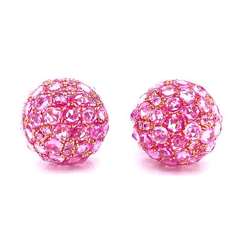 18k Gold Pink Sapphire Ball Earrings