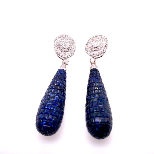18k Gold Diamonds Sapphires Earrings