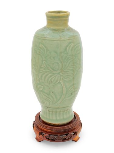 A Chinese Longquan Celadon Glazed Incised Vase MING DYNASTY/ LATE 16TH CENTURY
