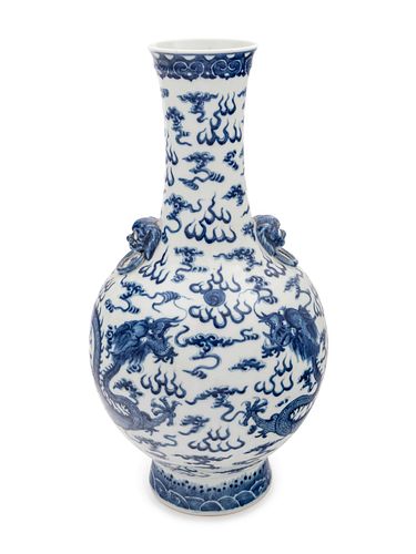 A Large Blue and White Porcelain 'Dragon' Bottle VaseHeight 21 in., 53 cm. 
