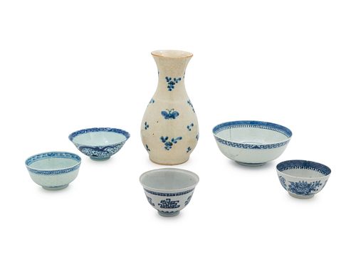 A Group of Six Blue and White Porcelain Articles 
Height of tallest 10 1/2 in., 26.7 cm.
