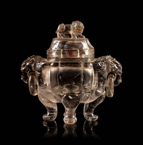 A Carved Rock Crystal Incense Burner and CoverHeight 5 in., 12.7 cm.